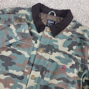 DWFH Mens XL Camo Full Zip Snap Button Quilt Lined Corduroy Collar Jacket